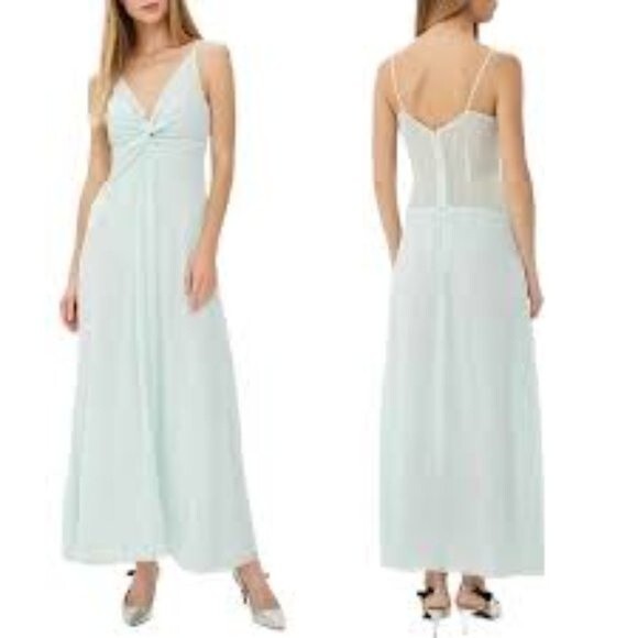 Topshop Spring Gore Evening Prom Dress Maxi Metallic Twist Mint Green  -… - Picture 1 of 12